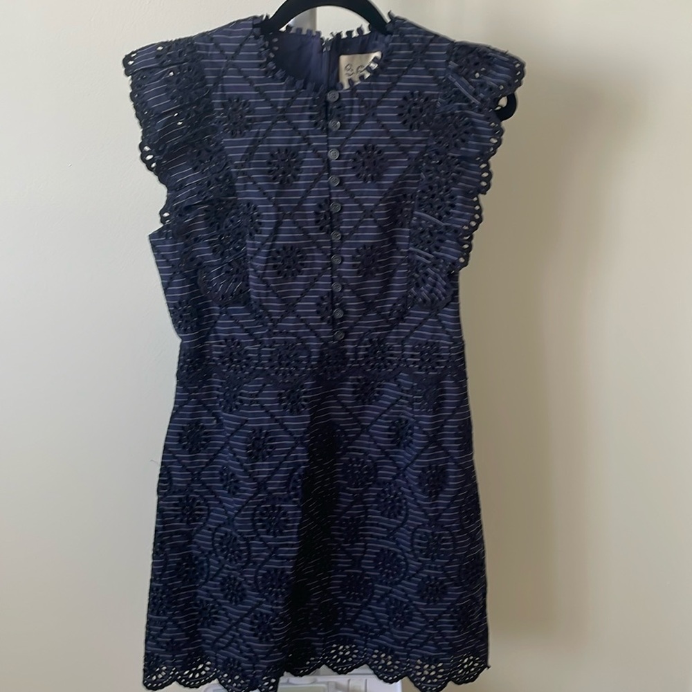 Sea New York navy blue eyelet stripe dress, size US 8